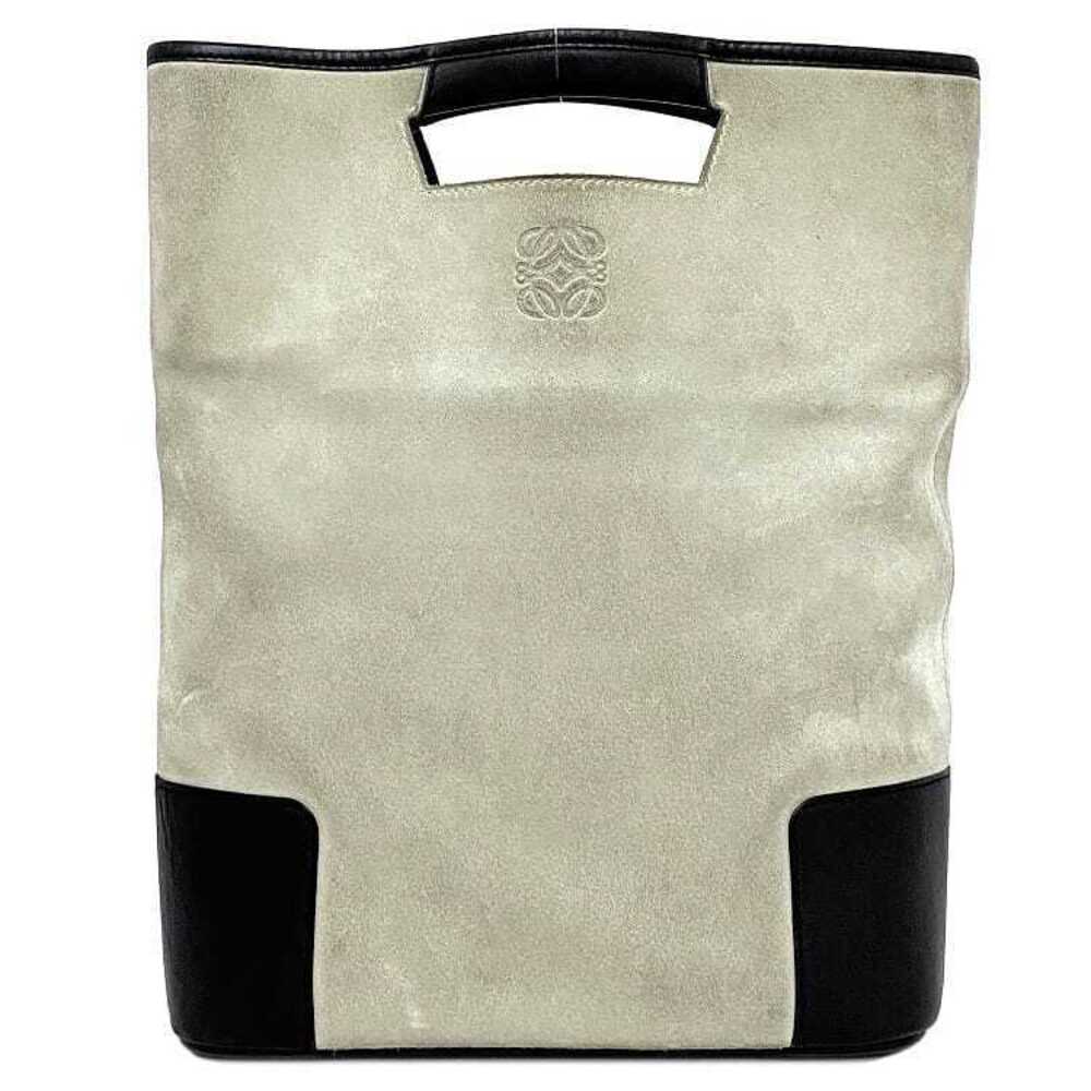 Loewe Handbag Gray Black Anagram Suede Leather Clutch Bag Tote Business